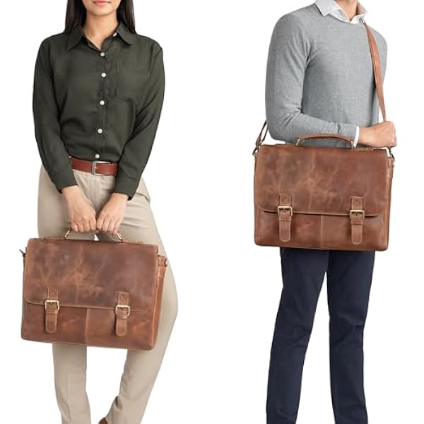 STILORD 'Dorian' Grote aktetas leder heren Vintage businesstas met 15,6 inch laptop vak Trolley Bevestigbaar, Kleur:andorra - bruin