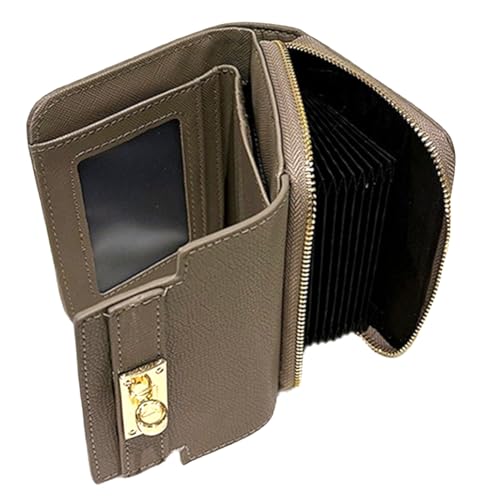 PU Leather Women's Wallet Credit Card Small Wallet Short Large Capacity Card Holder Case Zipper Organizer Accordion Wallet (Gray)