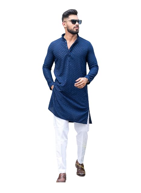 Men's Embroidered Sequence Cotton Full Sleeve Regular Fit Casual Wear Kurta Pyjama Set (C-R-K-010231)-image-34