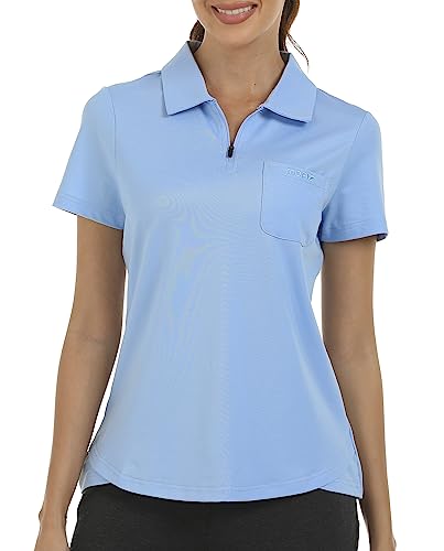 Mofiz Womens Polo Shirts Short Sleeve Moisture Wicking Golf Shirts With Pockets Quick Dry Collared 1/4 Zipper Tennis Shirts Blue Xl #TOP1