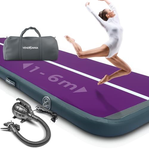 VENDOMNIA Airtrack Matte, 10/20cm hohe aufblasbare Gymnastikmatte in Länge 1/2/3/4/5/6/7/8 m, mit elektrischer Pumpe & Tasche, Tumbling Matte, Turnmatte, Trainingsmatte, Fitnessmatte, Sportmatte,Yoga