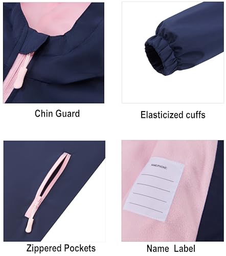 Image of Boys Girls Rain Jackets Waterproof Hooded Fleece Raincoats Lightweight Windbreakers for Kids