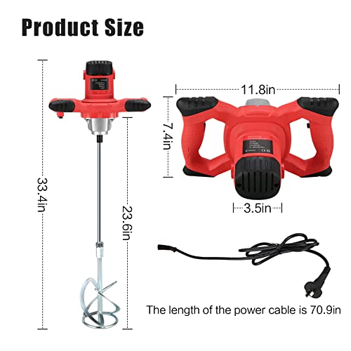 Agitator Zementmischer Industriemischer Cement mixer, 2100Watt 2-Gang Getriebe, weicher Start, mit Mörtelrührer und Zementschaufel