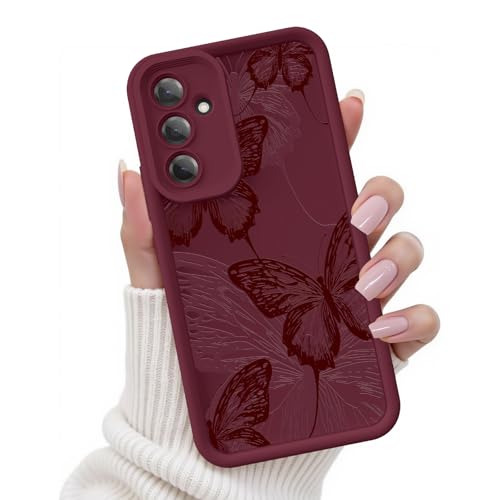 Coque Samsung S25 motif papillon antichoc en silicone bordeaux pour femme