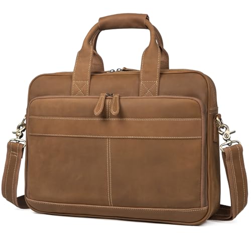 Image of Augus Leather Briefcase for Men, 16 Inch, Full-Grain Leather, YKK Zipper