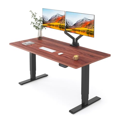 Image of FLEXISPOT E6 MAX Dual Motor 60x24 Inch 3-Stage Heavy Duty Standing Desk, 330lbs Weight Capacity, Height Adjustable Desk w /Cable Management & Wheels (Seamless Mahogany Desktop + Black Frame)