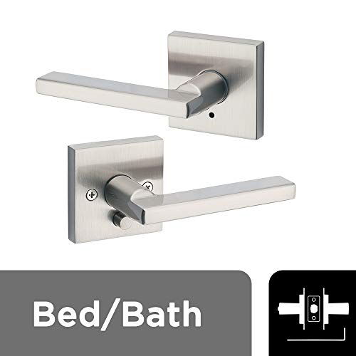Kwikset 91550 001 Halifax Door Handle Lever With Modern Contemporary Slim Square Design For Home Bedroom Or Bathroom Privacy In Satin Nickel