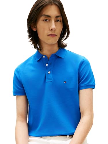 Image of Tommy Hilfiger Men's Short Sleeve Polo Shirts in Slim Fit with Stretch and Organic Pique Cotton