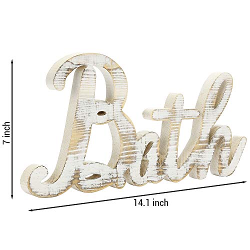 Mygift Wooden Bath Sign, Shabby Chic White Washed Wood Bathroom Decor Cutout Wall Art With Decorative Letters Hanging Mounted Farmhouse Sign #TOP3