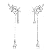 925 Sterling Silver Leaves Wrap Earrings Crawler for Women Dainty Flowers Threader Tassel Chain