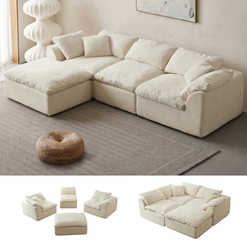 Oversized Cloud Couch Sectional Sofa for Living Room, Modular L Shaped Boneless Chenille Sofa with...