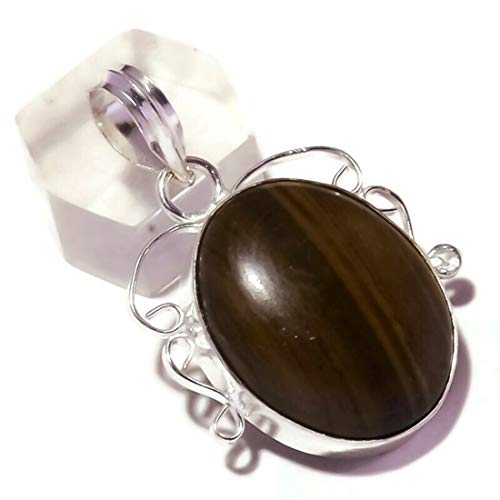 JENAV JEWELS Natural Tigers Eye Cabochon Oval Gemstone Handmade Pendant