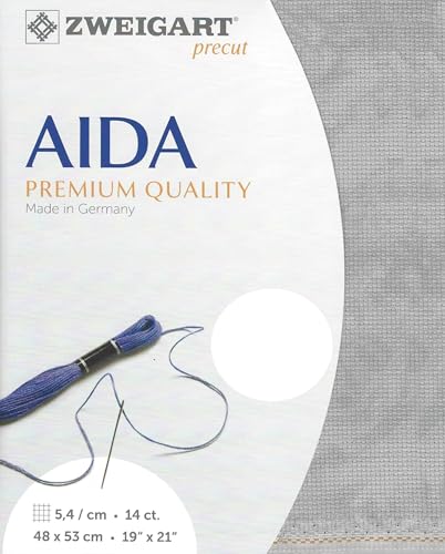Image of Wizardi Stern-Aida Vintage 14 Count Vintage Gray 3706 /7729 - Precut Zweigart Aida Cloth 14 Count, 100% Cotton Cross Stitch Fabric, 19x21 Needlepoint Canvas for Embroidery