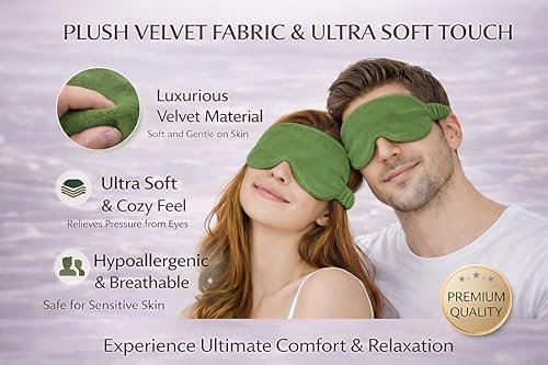 Image of Velvet Eye Sleep Mask for Men & Women Soft Light Blocking Sleeping Eye Mask with Adjustable Strap Travel Relaxation Eye Cover for Home Flight Deep Rest (Olive Green PC 2)