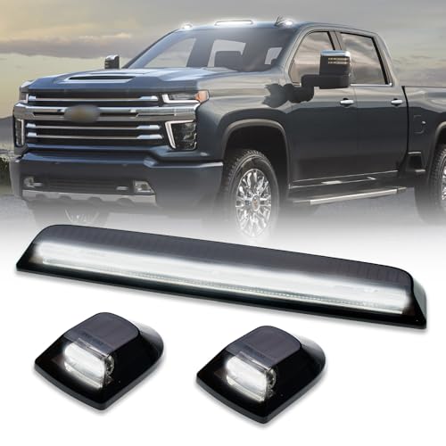 nsautolighting LED Cab Roof Lights Compatible with 2020-2024 Chevy Silverado/GMC Sierra 2500HD 3500HD Pickup Truck Top Cab Clearance Lights White Light Smoke Lens PNP 3PCS