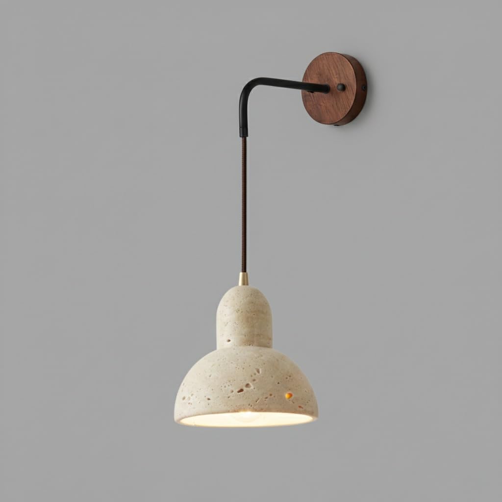 IvyLoutish Modern Minimalist Travertine Wall Sconce, Retro Industry Wood Wall Light, Hardwired Hanging Wall Light Fixture, Unique Natural Stone for Bedroom, Living Room, Dining Room, Hallway