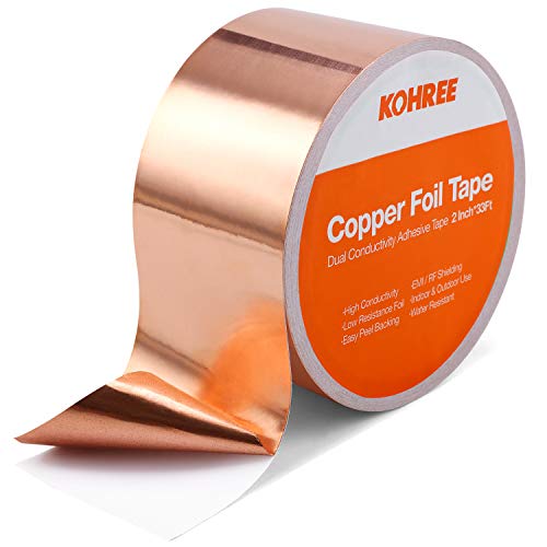 Kohree Cinta de Cobre Adhesiva Conductora 10M x 50mm copper foil Cinta de lámina para scalextric Cinta Adhesiva Cobre Cinta Adhesiva Doble Cara Blindaje EMI RF Puesta tierra Soldar Repelente Babosas