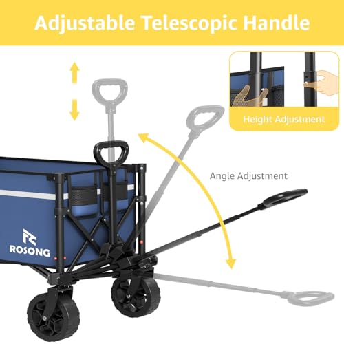Image of Navy Collapsible Wagon Cart with Wheels Foldable - Folding Utility Heavy Duty Wagons Carts for Grocery Sports Garden Shopping Camping