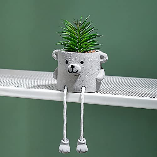 Lavenor Artificial Potted Plant Fake Succulent Plant Cute Hanging Leg Bear Cement Potted Succulents Decor for for Desk Shelf Bedroom Living Room and Office Decoration