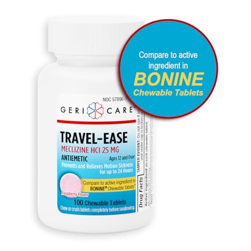 Image of GeriCare Meclizine HCI 25mg Antiemetic Travel-Ease Tablets, Prevents and Treats Motion Sickness, Nausea Relief, 100 Count (Pack of 2)