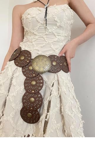 Wide Disc Western Belt for Women Boho Concho Leather Belts Vintage Cowboy Waist Belt for Dress2
