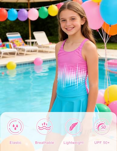 Image of ALISISTER Girls Tankini Swimsuit Two Piece Bathing Suits Summer Beach Swimwear with Shorts for 7-12 Years