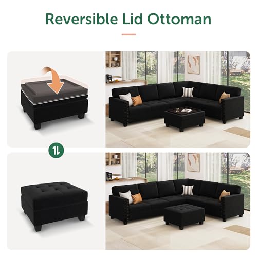 image for HONBAY Velvet Convertible Sectional Sofa L Shaped Couch with Storage O