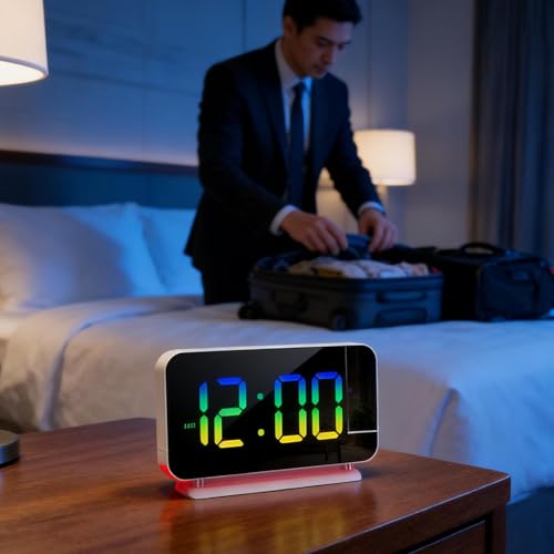 Reloj de escritorio electrónico con pantalla LED y proyector de hora ajustable 4