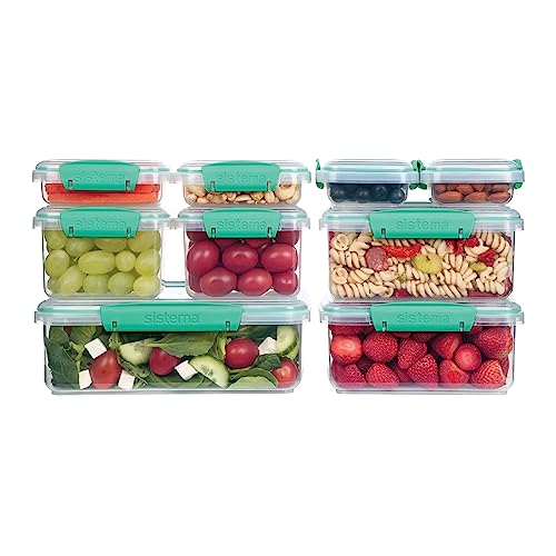 Sistema 18-Piece Food Storage Containers With Lids For Lunch, Meal Prep, And Leftovers, Dishwasher Safe, Clear/Blue #TOP3