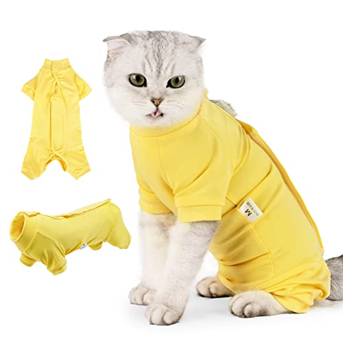 oUUoNNo Combinaison de récupération pour Chat pour plaies Abdominales ou Maladies de la Peau, Alternative au Collier électronique pour Chats (XS, Jaune) Cover