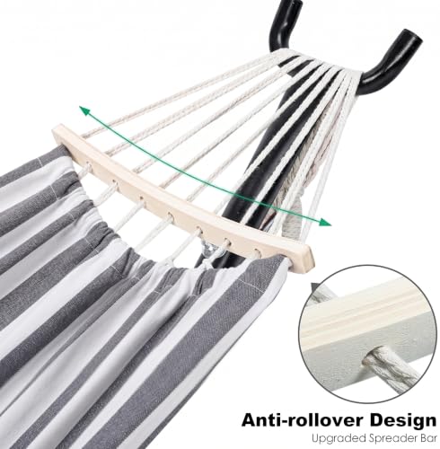 Image of GAFETE Double Hammock with Stand for Outside, Upgraded Spreader Bar, Heavy Duty Space Saving Steel Stand 2 Person, Side Pockets, Easy Assembly, 600lbs Weight Capacity, Indoor & Outdoor (Misty Falls)