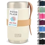 520ml Insulated Food Flasks For Hot Food – Double-Wall Stainless Steel Hot Food Flask With Spoon – Thermal Lunch Box keeps Meals Drinks Hot or Cold for 6 Hours – Leakproof Soup Containers (Cream)