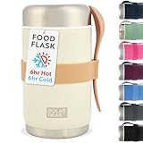 520ml Insulated Food Flasks For Hot Food – Double-Wall Stainless Steel Hot Food Flask With Spoon – Thermal Lunch Box keeps Meals Drinks Hot or Cold for 6 Hours – Leakproof Soup Containers (Cream)