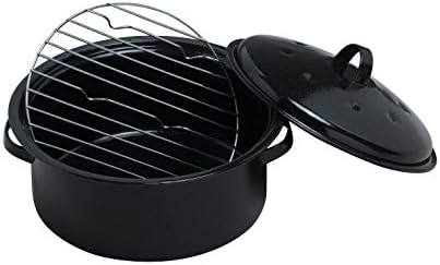 Premier Housewares Roasting Tins Black Roasting Tin Carbon Steel Casserole Dishes Roasting Pan With Lid Roaster With Lid 12 x 30 x 28 cm