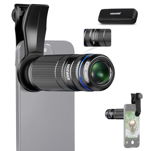 NEEWER Teleobiettivo 7X con clip per obiettivo fotocamera del telefono, macro 10X staccabile per piastra posteriore filettata da 17 mm, custodia compatibile con iPhone Samsung, LS-36 Ultra
