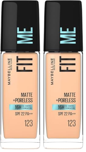 Image of Maybelline New York Fit Me Matte+Poreless Liquid Foundation, 123 (Pack of 2)