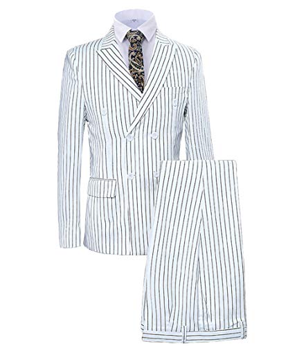 Jiaoyunshi Men's Pinstripe 3 Piece Suit Slim Fit Double Breasted Tuxedo Groomsmen for Wedding Blazer Vest and Pants4