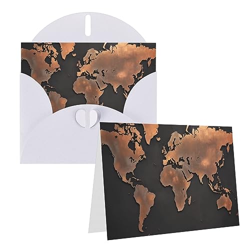 LDTVSFZQ 4インチ x 6インチ 空白のグリーティングカード 封筒付き あらゆる機会 ノートカード 錆 世界地図 サンキューカード クリスマス ホリデー 誕生日 卒業 記念日