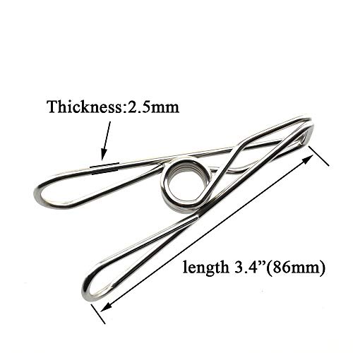 Image of HAHIYO Clothespins Chip Clips All Metal Stainless Steel No Rust Stains Strong Grip in Heavy Wind 3.4 Inches 14 Pack Extra Large Do Not Fall Apart Open Wide for Holding Clothes Snack Bag Clamps