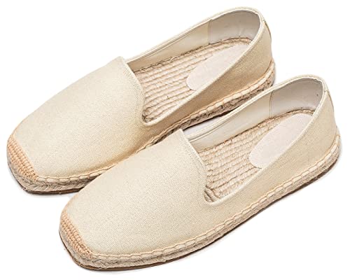 U-lite Men's Classic Suede Canvas Round Cap Toe Espadrilles Loafers Pure Color Slip On Comfortable Flats Shoes4