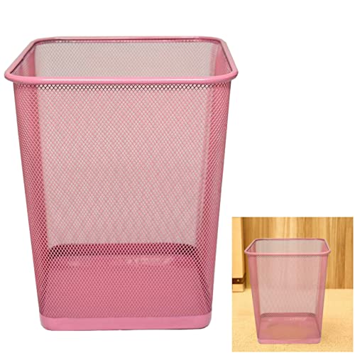 ARA CHOICE Colorful Mesh Bins Waste Rubbish Paper Wastebasket Trash Can Dustbin Metal Square Bin For Home Office easy to use Recycling Bin for Bedrooms Multi Colour with Attractive looks (Pink)
