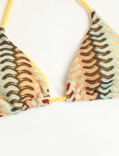 Image of ZAFUL 2 Piece Triangle Bikini for Women Knitted Rope Halter Bikini Sets Sexy Bathing Suit Side Tie Swimsuits Beachwear