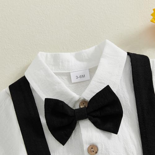 GOOCHEER Newborn Baby Boy Gentleman Outfit Suit Short Sleeve Bowtie Romper Jumpsuit Suspender Shorts Set Summer Dress Clothes4