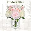 Hollyone Artficial Peonies Daisies in Glass Vase with Faux Water, 30CM Fake Flowers for Home Decor, Decorative Floral Arrangements for Living Room, Kitchen, Wedding Centerpiece, Shelf Decorations #1