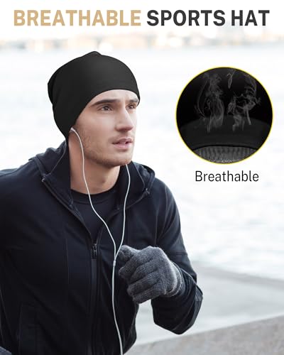 Image of GXCROR Fleece Beanies Flexfit Winter Hats Skull Cap Cycling Cap Reflective Running Gear Bonnet