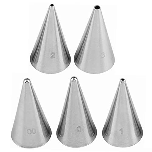 5 Pcs Set 304 Stainless Steel Piping Tips Cake Pastry Tool Set Piping Nozzles Set Tiny Round Decorating Nozzles Detail Tips for Cakes Cupcakes Macaron Cookies Baking Supplies