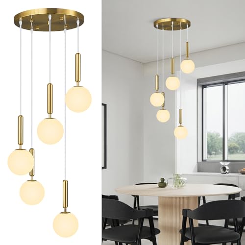 Image of Modern Gold Pendant Lights Kitchen Island 5-Lights Hanging Fixture
