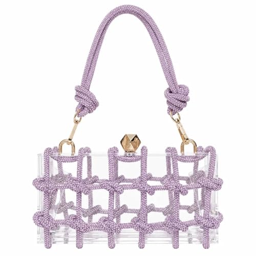 Image of Clear Acrylic Clutch, Glitter Rhinestone Purse Handbag with Bling Rope for Banquet Party (Purple, (L*W*H): 19cm*6cm*10cm /7.48 inch*2.36 inch*3.94 inch)