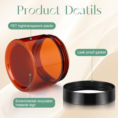 Image of Patelai 4 Pcs Plastic Jars Wide Mouth with Lids,6 Ounce,Amber | Travel Size for Creams Oils, Clear Round Storage Cosmetics Containers, Leak Proof Screw on Lids for Makeup Beauty DIY
