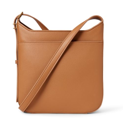 Amazon Essentials Women's Faux Leather Slim Crossbody Bag, Tan, One Size